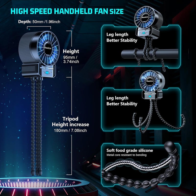 AaoLin 2 Pack Multifunctional Portable Stroller Fan 4 Speed 6600rpm High Speed Usb Rechargeable Personal Mini Handheld Fan Extended Tripod For Desktop Winding Kids Bed Treadmill Bike Golf Cart Outdoor Travel - Image 5